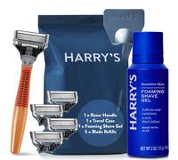 Harry's Razors for Men - Men's Razor Set with Bright Orange Handle, 5 Razor Blade Refills, Travel Blade Cover, 60ml Shave Gel