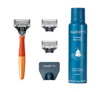 Harry's Razors for Men - Shaving Kit for Men includes a Mens Razor Handle 3 Razor Blade Refills Travel Blade Cover and 4 Oz Shave Gel