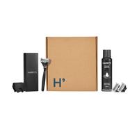 Harry's Shave Gift Set for Men - Black Metallic Handle + 3 Razor Blade Cartridges + Travel Blade Cover + 1 Foaming Shave Gel