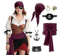 Harsever 7 Pcs Pirate Costume Accessories Set (Red)
