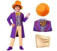 Harsever Chocolate Boss Factory Fancy Dress Costumes World Book Day Costumes for 4PCS Outfit with Hat gold foil banknotes Fake Two-Piece Top Pants Costumes for World Book Day