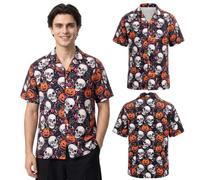 Harsever Halloween Shirt,Hawaiian Shirt 3D Print for Halloween | Men Hawaiian Skeleton Shirts,Printed Button Down Casual Short Sleeve Horror Ghost Themed Hawaiian Shirt