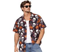 Harsever Halloween Shirt,Hawaiian Shirt 3D Print for Halloween | Men Hawaiian Skeleton Shirts,Printed Button Down Casual Short Sleeve Horror Ghost Themed Hawaiian Shirt