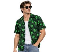 Harsever Halloween Shirt,Hawaiian Shirt 3D Print for Halloween | Men Hawaiian Skeleton Shirts,Printed Button Down Casual Short Sleeve Horror Ghost Themed Hawaiian Shirt