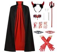 Harsever Halloween Vampire Cloak Capes,150cm Reversible Black and Red Cape,11-Piece Set of Adult Cloak Costume Accessories,Halloween Party Fancy Dress Outfit for Adults