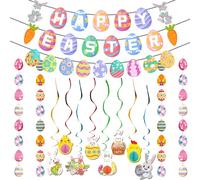 Harsever Happy Easter Banner, Easter Bunting Decorations, Easter Bunny Hanging Bunny Garland for Easter Decorations Home Party Decoration Favors Photo Props