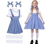 Harsever Kansas Country Girl Costume, Blue Gingham Dress, Kids World Book Day Book Week Fancy Dress Costume (110)