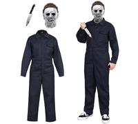 Harsever Michael Myers Costume for Men, Scary Killer Outfits Jumpsuits Horror Cosplay Costume Set with Mask for Halloween, Party, Carnival (3XL)