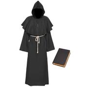 Harsever Monk Costume Adult Men,Medieval Friar Hooded Monk Cape Renaissance Priest Robe Costume Priest Robe Halloween Cross Fancy Dress (M)