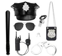 Harsever Police Costume Accessories Hat Handcuffs Policeman Badge Cop Swat Cosplay (Style A, One Size)