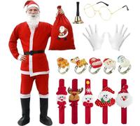 Harsever Santa Claus Costume for Men Santa with Clothes,pants,hat,beard,ordinary belt,ordinary backpack,leather boots,glasses,rattle,white gloves,slapsticks,rings Xmas Cosplay