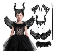 Harsever Witch Costume with Wings Girls Cosplay Sleeping Beauty Maleficent Tulle Dress (Style A, 130)