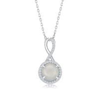 HARSHALI GEMS 6 MM Genuine White Opal Round Shape 925 Sterling Silver Pendant - Certified Gemstone October Birthstone