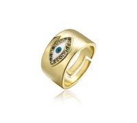 HARSHALI GEMS Ladies Gold Evil Eye Adjustable Resizable Green White Ring For Women, Women's All Seeing Eye Rings, Unique Costume Jewellery, Gift For Her