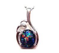 HARSHALI GEMS Natural Australian Triplet Black Opal Gemstone Teardrop Pendant - Handmade 925 Solid Sterling Silver Necklace for Women - Genuine Play of Color October Birthstone Jewelry Gift