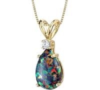 HARSHALI GEMS Natural Black Opal Gemstone Genuine Diamond Pendant, Elegant Teardrop Solitaire, Pear Shape Necklace For Weeding, Anniversary, Birthday