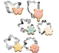 HARSKIYER Flower Cookie Cutter Set, 6PCS Stainless Steel Flower Shaped Cutters, Cute Floral Cookie Cutters for Baking, Fondant, Sandwiches, Cheese & Fruit