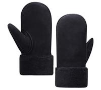 Harssidanzar KM042EU Men's Winter Mittens, Shearling, Heated Warm Fur Cuffs Mittens for Winter Cold Weather, black, L