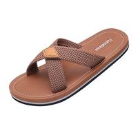 Harssidanzar KM229EU Men's Cross Slide Sandals Slip On Comfortable Lightweight Summer Slippers Shoes for Indoor and Outdoor Use Quick-Dry, Saddle., 9.5 UK