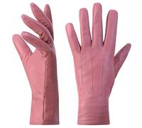 Harssidanzar Ladies Leather Gloves,Touchscreen Warm Cashmere Lining winter Gloves For women GL017UK,PINK,Size L