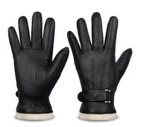Harssidanzar Leather Gloves Man,Genuine Leather Warm Cashmere Lined Touchscreen Texting Gloves for Driving KM051UK,Black,Size S