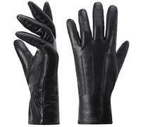Harssidanzar Leather Gloves Womens,Winter Warm Cashmere Lining Touchscreen Ladies Glove GL017,Black,Size XXL