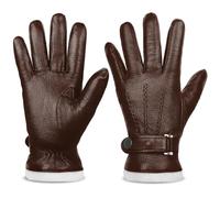 Harssidanzar Men Leather Gloves,Genuine Leather Warm Cashmere Lined Touchscreen Texting Gloves for Driving KM051UK,Saddle,Size XL
