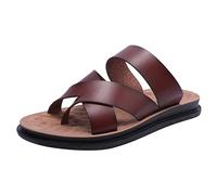 Harssidanzar Men Sandals Flip flops Slip On Cross Straps Slide Sandals Toe Ring Style KM221UK,Saddle, Size 8