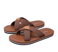 Harssidanzar Men's Cross Slide Sandals Slip on Comfortable Lightweight Summer Slipper Shoes For Indoor and Outdoor Quick-Dry KM229UK,Saddle,Size 9.5