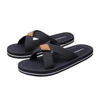 Harssidanzar Men's Cross Slide Sandals Slip on Comfortable Lightweight Summer Slipper Shoes For Indoor and Outdoor Quick-Dry KM229UK,Black,Size 10.5