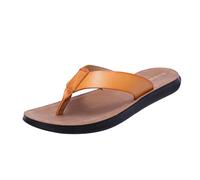 Harssidanzar Men's Flip Flop For Summer Thong Sandals Arch Support Soft Microfiber Leather Footbed Beach Shoes KM215,TAN,Size 9.5