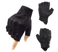 Harssidanzar Mens Gloves Half Finger Goatskin Leather Motorcycle Gloves GM037UK, Black, Size M