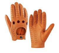 Harssidanzar Mens Lambskin Leather Driving Gloves GM026, Tan, Large(9-9.5")