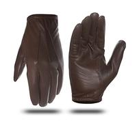 Harssidanzar Mens Thin Unlined leather police duty gloves GM031EU,Saddle,Size XL