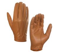 Harssidanzar Mens Thin Unlined leather police duty gloves GM031EU,Tan,Size S
