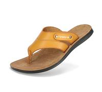 Harssidanzar Summer Flip Flops Men, Vintage Comfortable Thong Sandals Lightweight Summer Beach Flat Sandals KM216,TAN,Size 5.5