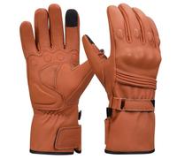 Harssidanzar Winter Motorcycle Gloves,Mens Long Gauntlet Leather Full Finger TouchScreen Thermal Lined With Thinsulate Waterproof Motorcycles Gloves KM048UK,TAN,Size M