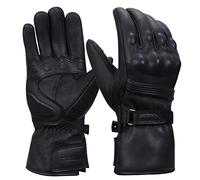 Harssidanzar Winter Motorcycle Gloves,Mens Long Gauntlet Leather Full Finger TouchScreen Thermal Lined With Thinsulate Waterproof Motorcycles Gloves KM048UK,Black,Size M