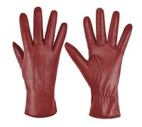 Harssidanzar Woman Leather Gloves,Winter Warm Cashmere Lining Touchscreen Ladies Glove GL017,RED,Size XXL