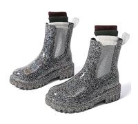 Harssidanzar Womens Ankle Rain Boots Waterproof Chelsea Boots,Anti-Slipping Rainboots and Garden Shoes for Ladies,Sparkle Black,Size 4