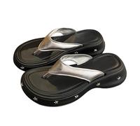 Harssidanzar Womens EVA Platform Flip Flops - Stylish 4cm≈1.57 inches Heel Thong Sandals for Summer HL235US, Silver, 9-9.5