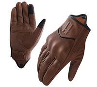 Harssidanzar Womens Full Finger Goatskin Leather Touchscreen Motorcycle Gloves GL016,Saddle,Size M
