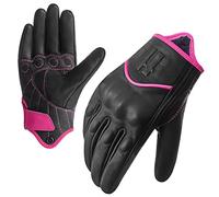Harssidanzar Womens Full Finger Goatskin Leather Touchscreen Motorcycle Gloves GL016UK,Pink/Black,Size M