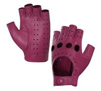 Harssidanzar Womens Lambskin Leather Fingerless Gloves Unlined Half Finger Driving GL012, Cranberry, Medium