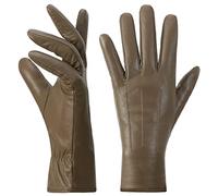 Harssidanzar Women's Leather Gloves Winter Warm Cashmere Lining Touchscreen Vintage Finished GL017EU, khaki, M