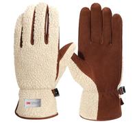Harssidanzar Womens Winter Sherpa Gloves Thermal Lined Genuine Suede Gloves SL021UK,beige/light brown,size L