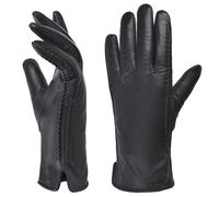 Harssidanzar Womens Winter Warm Lining Lambskin Leather Gloves Touchscreen Texting Warm Driving Gloves HL001US, Black, Medium