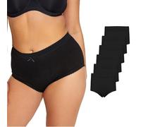 Harte & Soul Women’s 100% Cotton 6 Pack Full Briefs - All Black Soft Lace Trim Knickers | High-Waisted, Full Coverage Everyday Underwear (Sizes 10-24