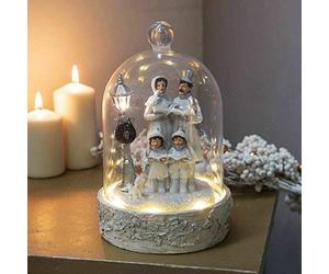 HARTES Light Up Carolling Family Ornament with Cloche - xm6330