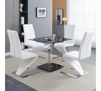 hartley black glass bistro dining table 4 demi z white chairs